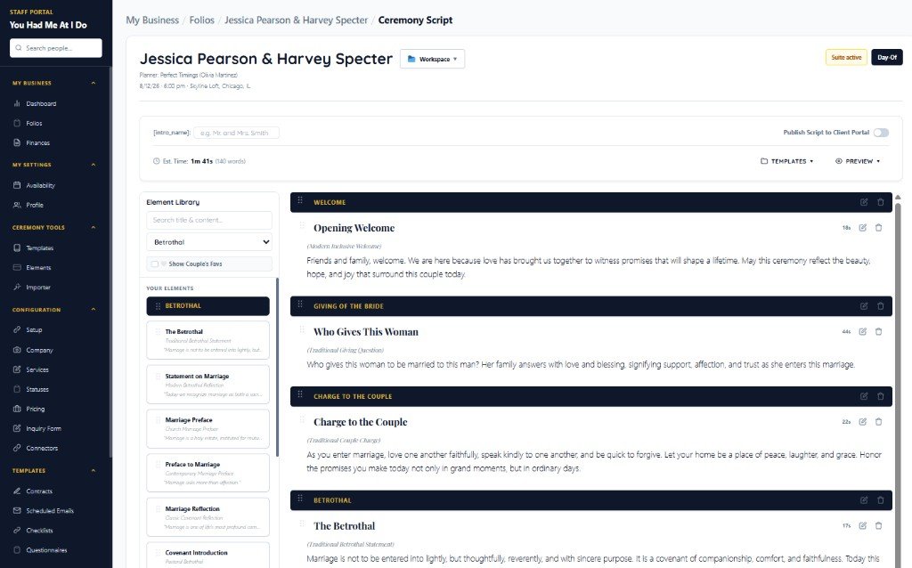 Ceremony script builder