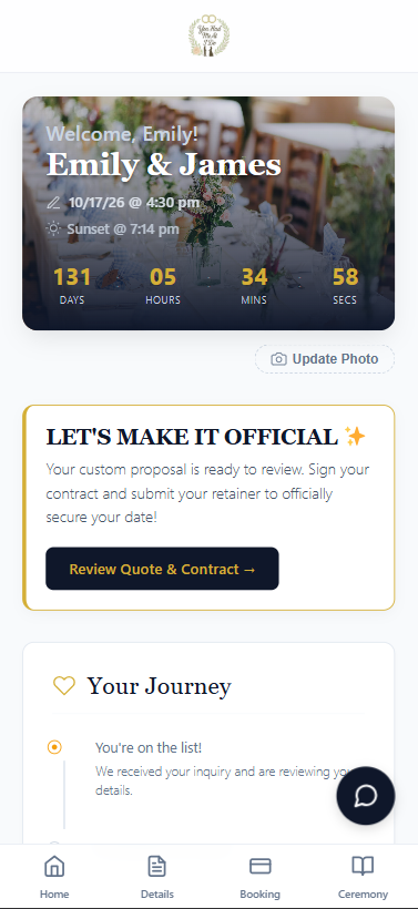 Client wedding workspace dashboard